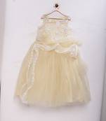 Beige woven net kids-girl-gowns