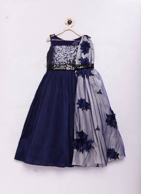 Blue woven taffeta kids girls gown 1