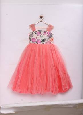 Pink woven lycra cotton kids-girl-gowns 1