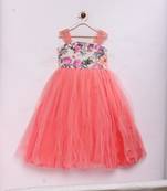 Pink woven lycra cotton kids-girl-gowns