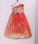 Pink woven brocade kids girls gown