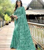 Sea green embroidered georgette saree with blouse