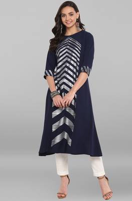 Navy-blue printed crepe ethnic-kurtis 1