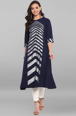 Navy-blue printed crepe ethnic-kurtis 2