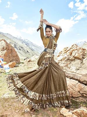 Light brown embroidered lycra saree with blouse 1