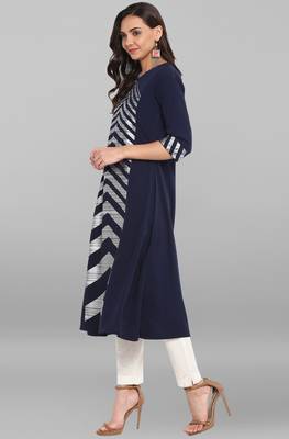 Navy-blue printed crepe ethnic-kurtis 3