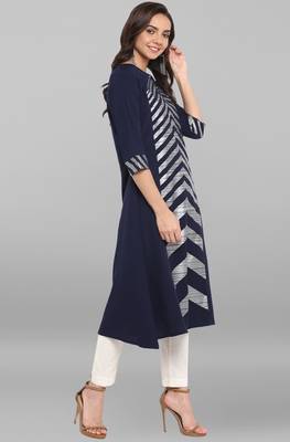 Navy-blue printed crepe ethnic-kurtis 4