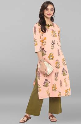 Janasya Janasya Women's Light Pink Pure Cotton Kurta With Palazzo 1