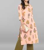 Janasya Janasya Women's Light Pink Pure Cotton Kurta With Palazzo