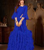 Royal blue embroidered georgette saree with blouse