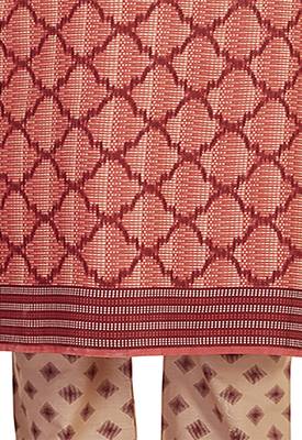 Women's Cotton Red & Beige Printed Unstitched Salwar Suit Dress Material With Dupatta 3