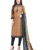 Women's Cotton Brown & Navy Blue Printed Unstitched Salwar Suit Dress Material With Dupatta