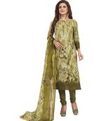 Women's Cotton Mehndi Green Printed Unstitched Salwar Suit Dress Material With Dupatta