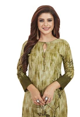 Women's Cotton Mehndi Green Printed Unstitched Salwar Suit Dress Material With Dupatta 2