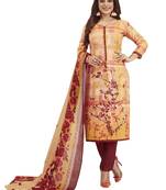 Women's Cotton Orange & Maroon Printed Unstitched Salwar Suit Dress Material With Dupatta