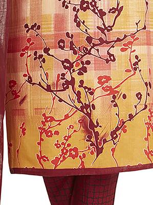Women's Cotton Orange & Maroon Printed Unstitched Salwar Suit Dress Material With Dupatta 3