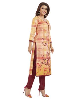 Women's Cotton Orange & Maroon Printed Unstitched Salwar Suit Dress Material With Dupatta 4