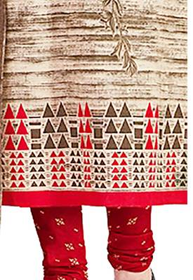 Women's Cotton Brown & Red Printed Unstitched Salwar Suit Dress Material With Dupatta 3