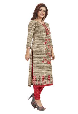 Women's Cotton Brown & Red Printed Unstitched Salwar Suit Dress Material With Dupatta 4