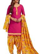 Women's Synthetic Pink & Yellow Printed Unstitched Salwar Suit Dress Material With Dupatta