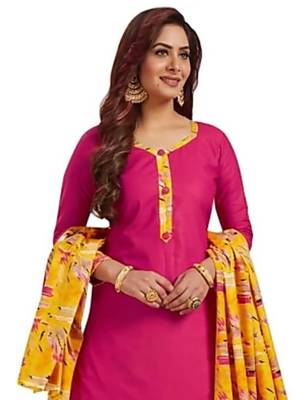 Women's Synthetic Pink & Yellow Printed Unstitched Salwar Suit Dress Material With Dupatta 2