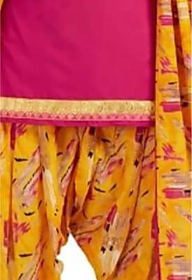 Women's Synthetic Pink & Yellow Printed Unstitched Salwar Suit Dress Material With Dupatta 3