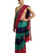 Blue Printed poly silk saree with blouse