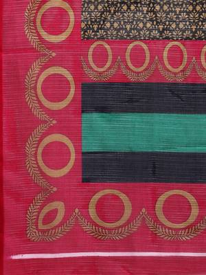 Blue Printed poly silk saree with blouse 4