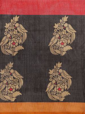 Red Printed poly silk saree with blouse 4