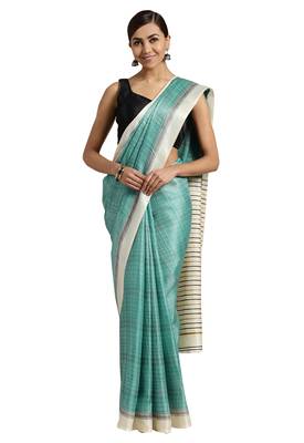 Green Printed poly silk saree with blouse 1