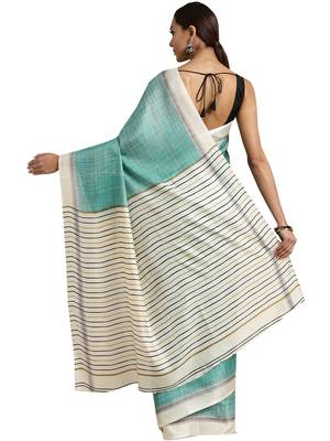 Green Printed poly silk saree with blouse 2