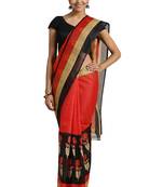 Black Printed poly silk saree with blouse