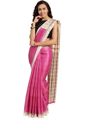 Pink Printed khadi saree with blouse 1
