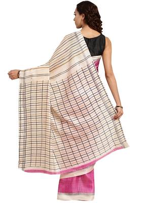 Pink Printed khadi saree with blouse 2