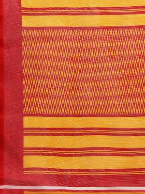 Red Printed poly silk saree with blouse 4