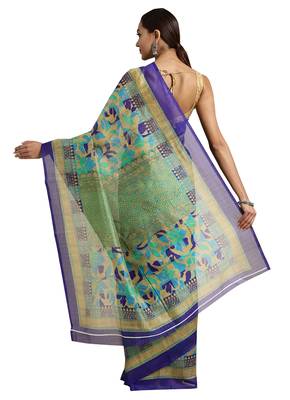 Beige Printed poly silk saree with blouse 2