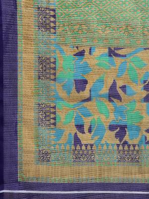 Beige Printed poly silk saree with blouse 4