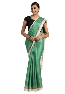 Green Printed khadi saree with blouse 1