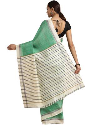 Green Printed khadi saree with blouse 2