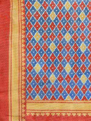 Blue Printed poly silk saree with blouse 4