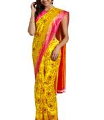 Yellow Printed poly silk saree with blouse