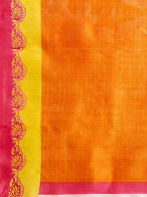 Yellow Printed poly silk saree with blouse 4