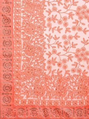 Orange embroidered net saree with blouse 4