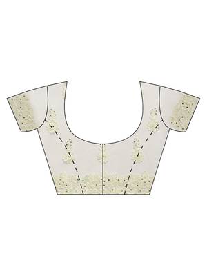 Cream embroidered net saree with blouse 3