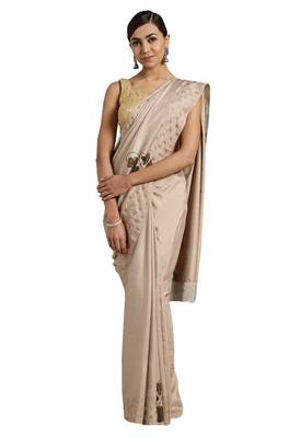 Grey embroidered poly silk saree with blouse 1