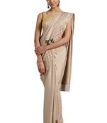 Grey embroidered poly silk saree with blouse