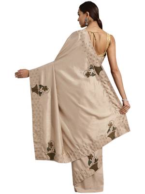 Grey embroidered poly silk saree with blouse 2