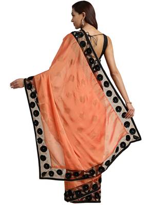 Orange embroidered poly silk saree with blouse 2