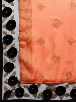 Orange embroidered poly silk saree with blouse 4
