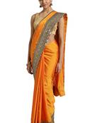 Orange embroidered poly silk saree with blouse